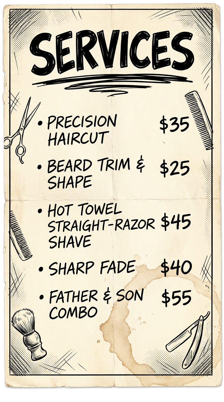 Hand-written services menu